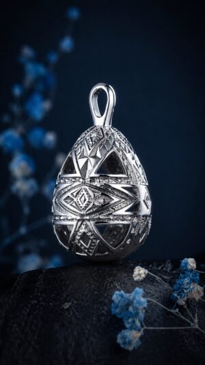 Pysanka Morning Star — rhodium-plated pendant — handmade jewelry by Frolov Jewels (view 4)