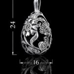 Pysanka Forest Song — rhodium-plated pendant — handmade jewelry by Frolov Jewels (dimensions 24 × 16 mm)