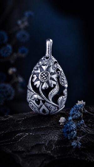 Pysanka Forest Song — rhodium-plated pendant — handmade jewelry by Frolov Jewels (view 2)