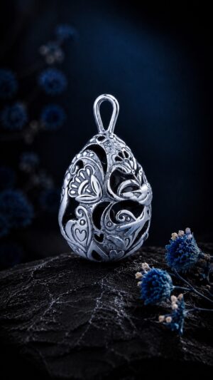 Pysanka Forest Song — rhodium-plated pendant — handmade jewelry by Frolov Jewels (view 3)