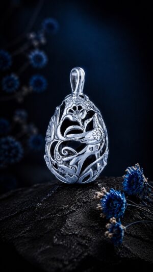 Pysanka Forest Song — rhodium-plated pendant — handmade jewelry by Frolov Jewels (view 4)