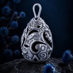 Pysanka Forest Song — rhodium-plated pendant — handmade jewelry by Frolov Jewels (view 5)