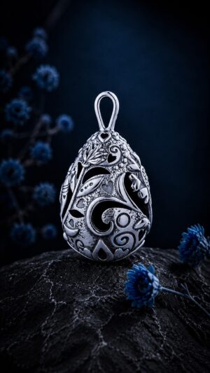 Pysanka Forest Song — rhodium-plated pendant — handmade jewelry by Frolov Jewels (view 5)