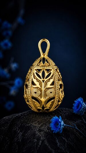 Pysanka Spring Dance — gold-plated pendant — handmade jewelry by Frolov Jewels