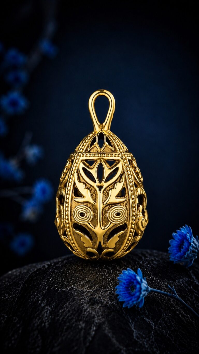 Pysanka Spring Dance — gold-plated pendant — handmade jewelry by Frolov Jewels