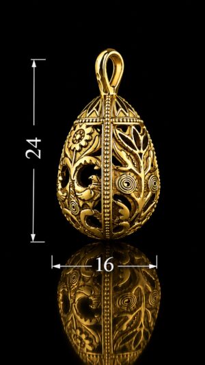 Pysanka Spring Dance — gold-plated pendant — handmade jewelry by Frolov Jewels (dimensions 24 × 16 mm)