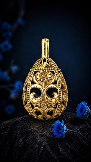 Pysanka Spring Dance — gold-plated pendant — handmade jewelry by Frolov Jewels (view 2)