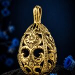 Pysanka Spring Dance — gold-plated pendant — handmade jewelry by Frolov Jewels (view 3)
