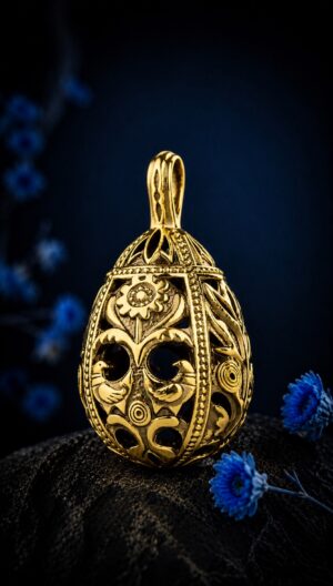 Pysanka Spring Dance — gold-plated pendant — handmade jewelry by Frolov Jewels (view 3)