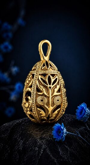 Pysanka Spring Dance — gold-plated pendant — handmade jewelry by Frolov Jewels (view 4)