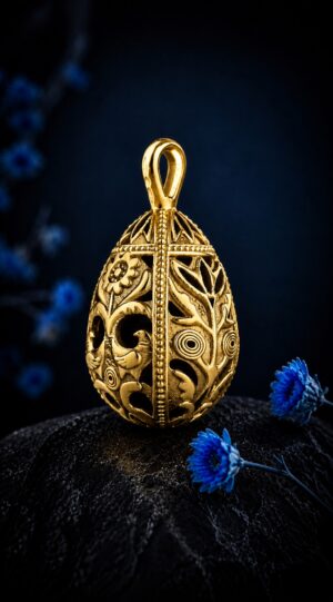 Pysanka Spring Dance — gold-plated pendant — handmade jewelry by Frolov Jewels (view 5)