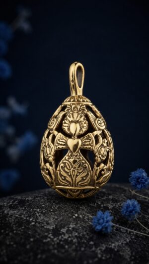 Pysanka Tree of Life — gold-plated pendant — handmade jewelry by Frolov Jewels