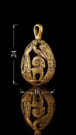 Pysanka Tree of Life — gold-plated pendant — handmade jewelry by Frolov Jewels (dimensions 24 × 16 mm)