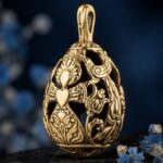 Pysanka Tree of Life — gold-plated pendant — handmade jewelry by Frolov Jewels (view 2)