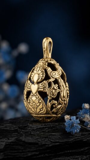 Pysanka Tree of Life — gold-plated pendant — handmade jewelry by Frolov Jewels (view 2)