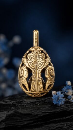 Pysanka Tree of Life — gold-plated pendant — handmade jewelry by Frolov Jewels (view 3)