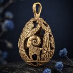 Pysanka Tree of Life — gold-plated pendant — handmade jewelry by Frolov Jewels (view 4)