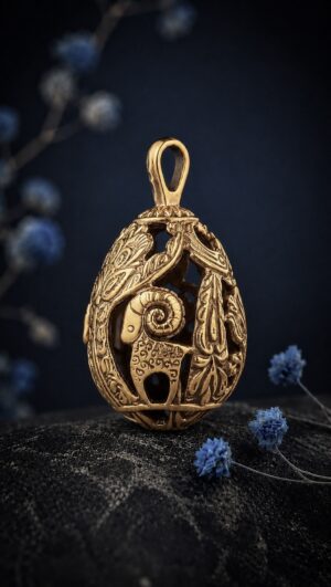 Pysanka Tree of Life — gold-plated pendant — handmade jewelry by Frolov Jewels (view 4)